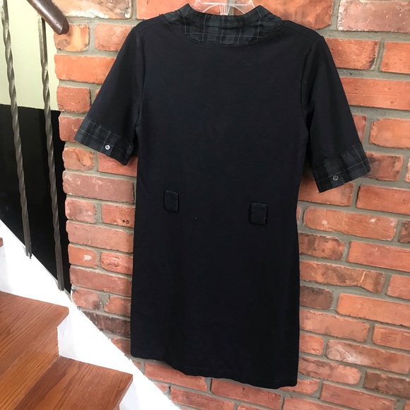 Theory A-Line Stretch Shirt Dress Plaid Mixed Fabric Button Down Fit Flare Midi - Picture 2 of 16